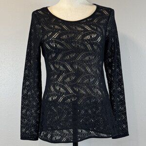 Willow Bay Womens Black Crochet Blouse Long Sleeve Lace Semi Sheer Size Small